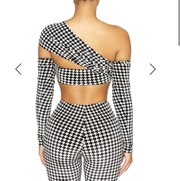 Naked Wardrobe the one-sided velvet houndstooth top - Picture 2 of 5